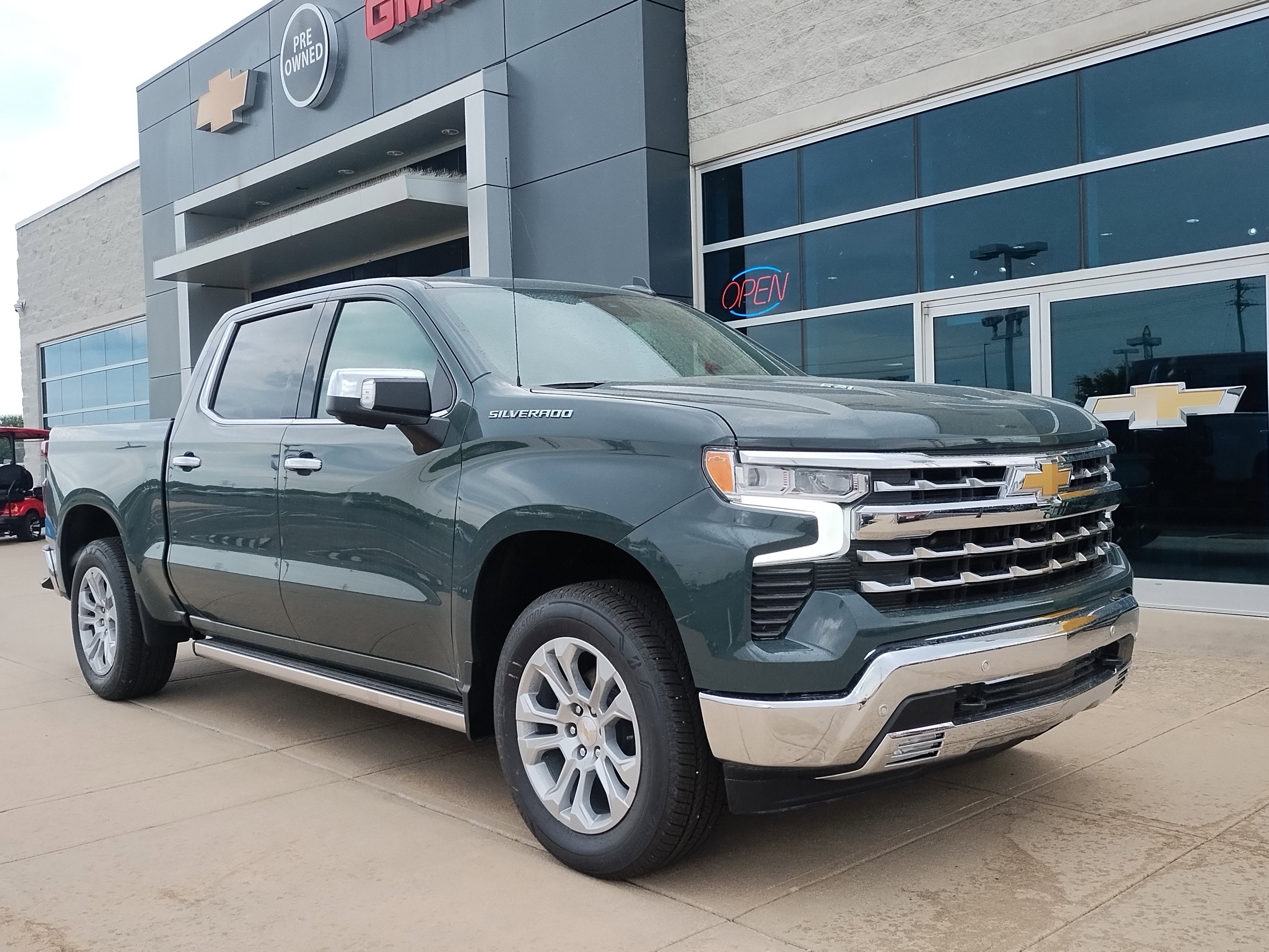 2025 Chevrolet Silverado 1500 LTZ in Cypress Gray — front three-quarter view